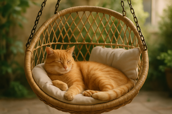 cat on a hanging recliner
